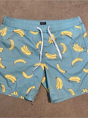 Valor  Men's Light Blue Swim Shorts with Yellow Banana Print size XL